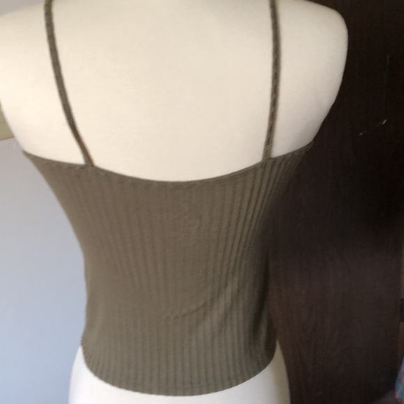 American Eagle Front Cropped Cami Green Ribbed With Spaghetti Straps Size Small - Picture 6 of 14
